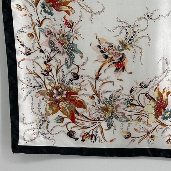 Satin Elegant Floral Design Scarf 35"/35" - Picture 6 of 7